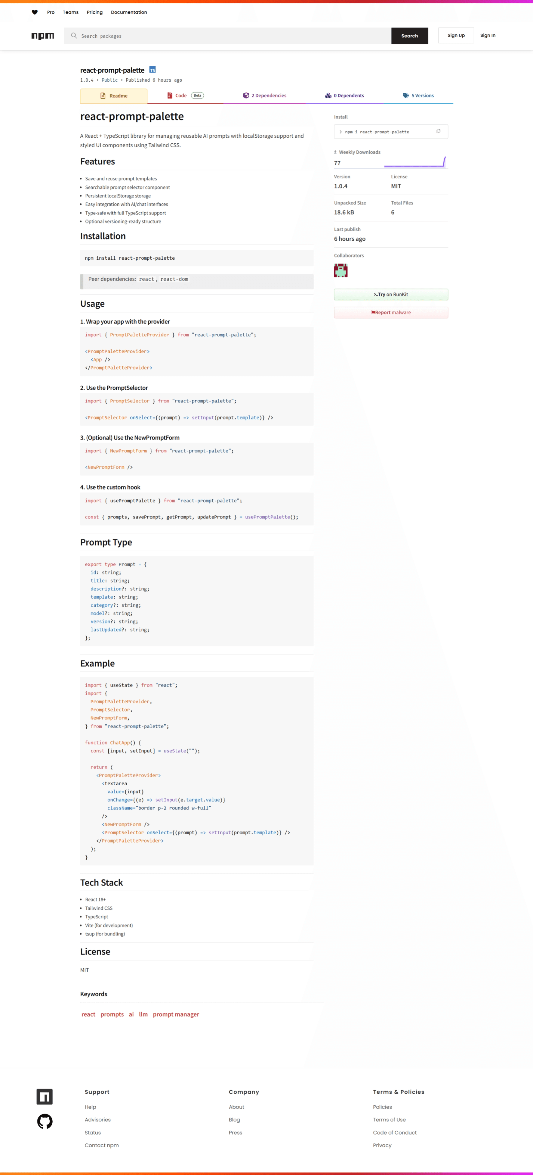 react-prompt-palette (NPM Package)